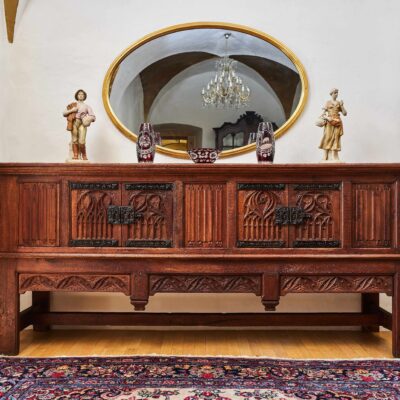 Neo -Gothic Oak Chest of Massive Oak