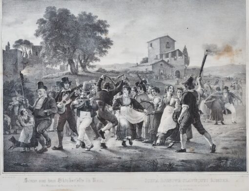 Litografie Scéna říjnové slavnosti římské, Marstrand 1841, Hanfstaengl Dresden - Obrázek 14