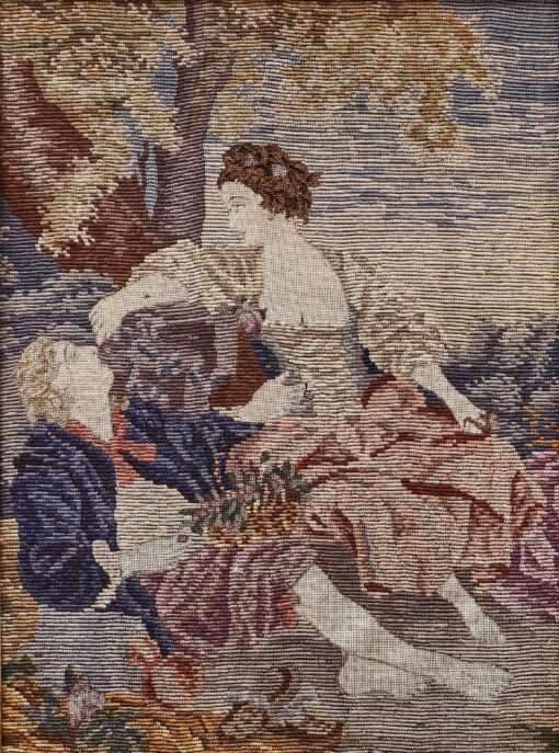 Ručně tkaný gobelín s romantickou scénou v zlaceném rámu 90 × 72,5 cm – Bild 10