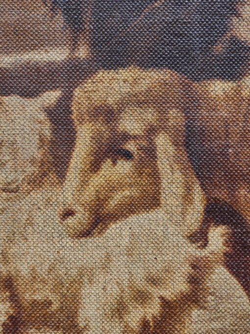 Starožitný tisk na plátně – venkovská zimní scéna s pastevci, kozami a ovcemi ve zlaceném rámu 81 × 103 cm – Bild 6