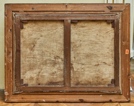 Starožitný tisk na plátně – venkovská zimní scéna s pastevci, kozami a ovcemi ve zlaceném rámu 81 × 103 cm – Bild 3