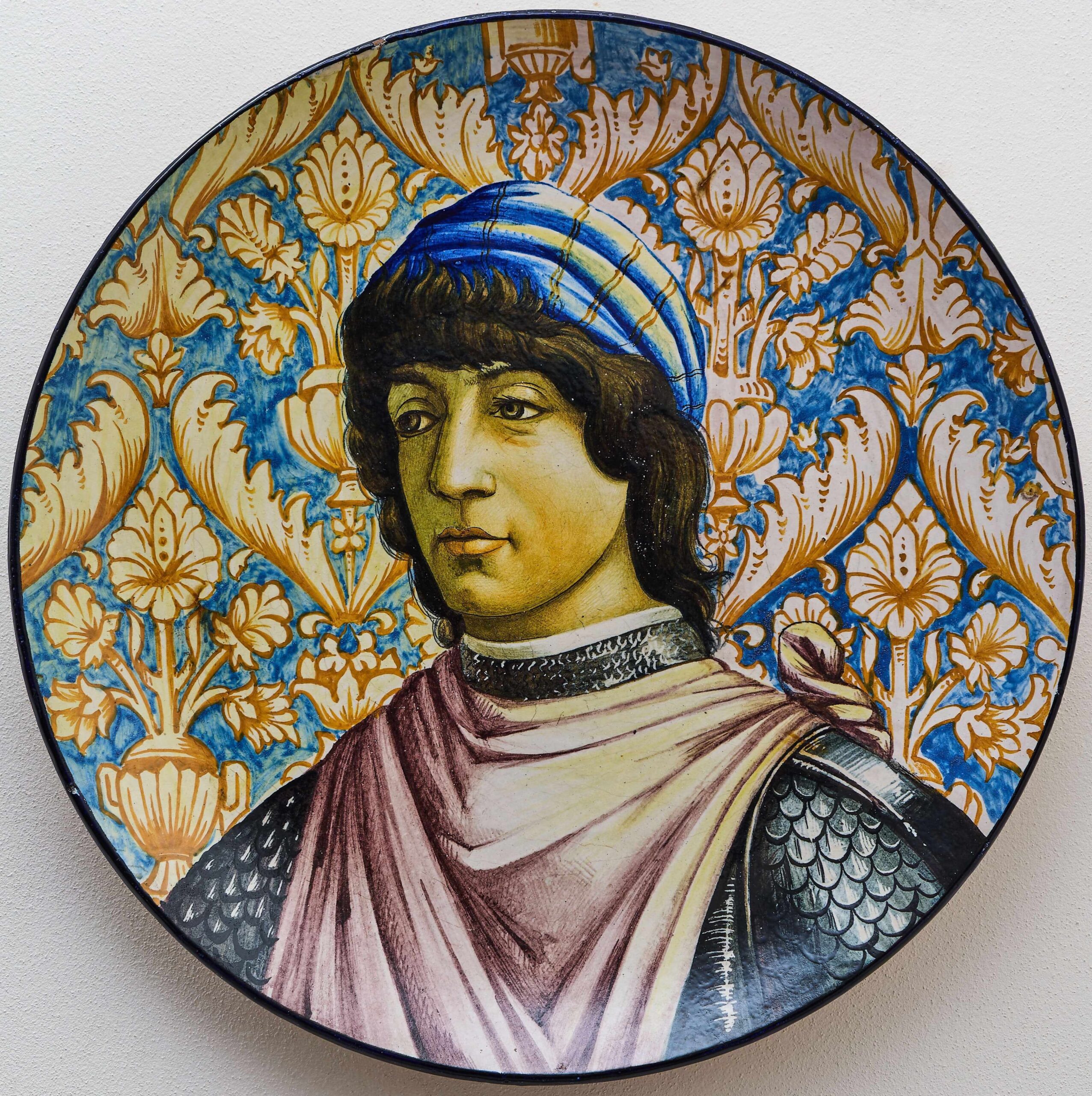 Ein riesiger italienischer Teller mit einem Porträt nach Botticelli 52 cm