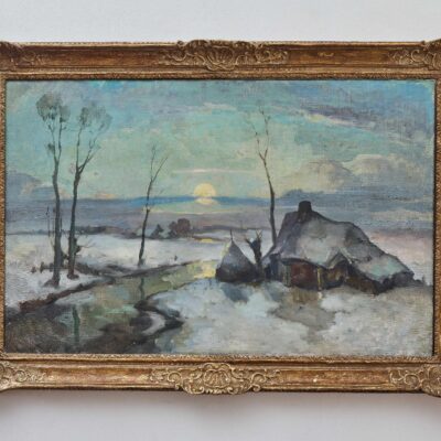 Winterlandschaft mit einem Häuschen, Ölgemälde