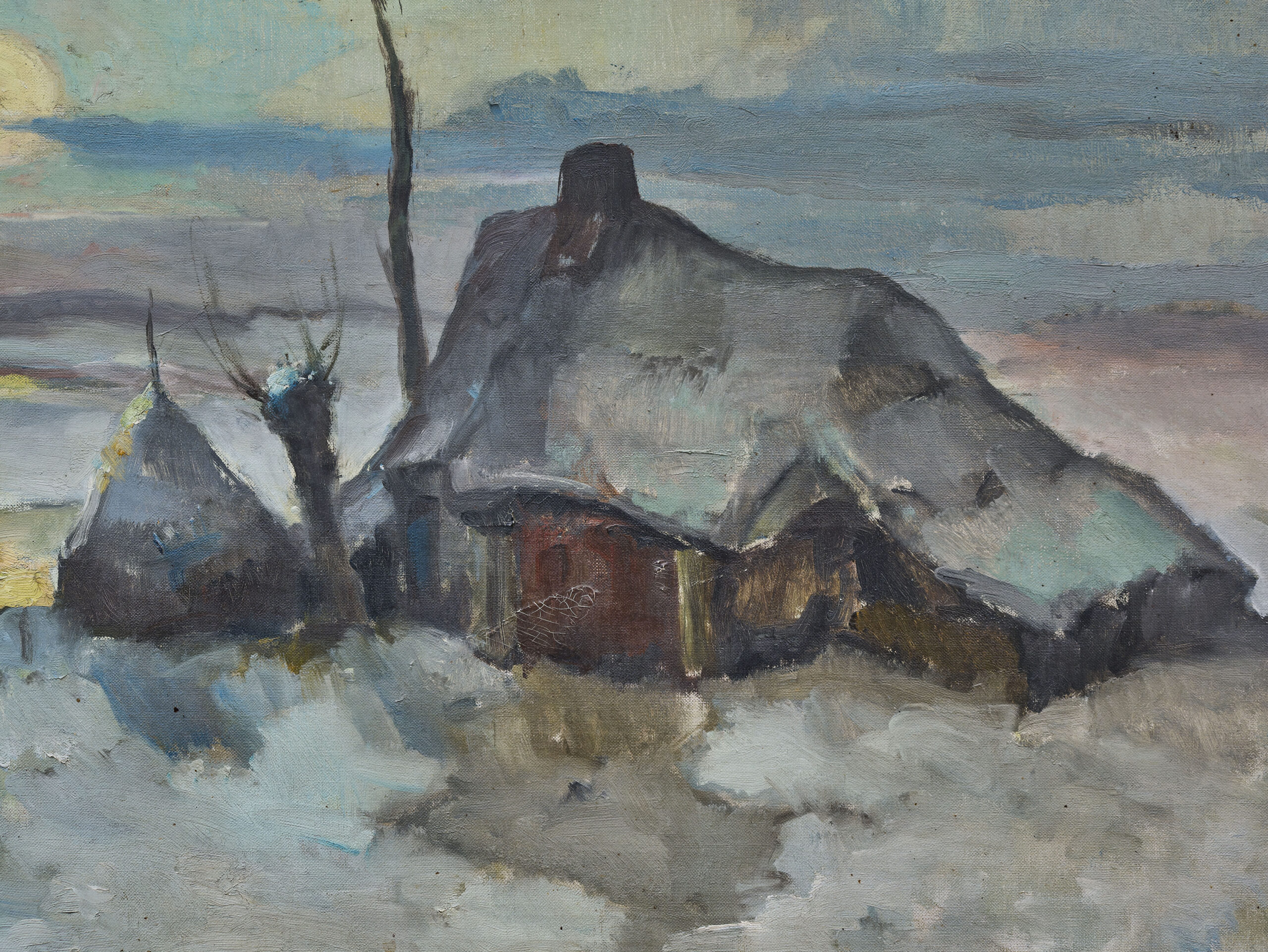 Winterlandschaft mit einem Häuschen, Ölgemälde – Bild 9