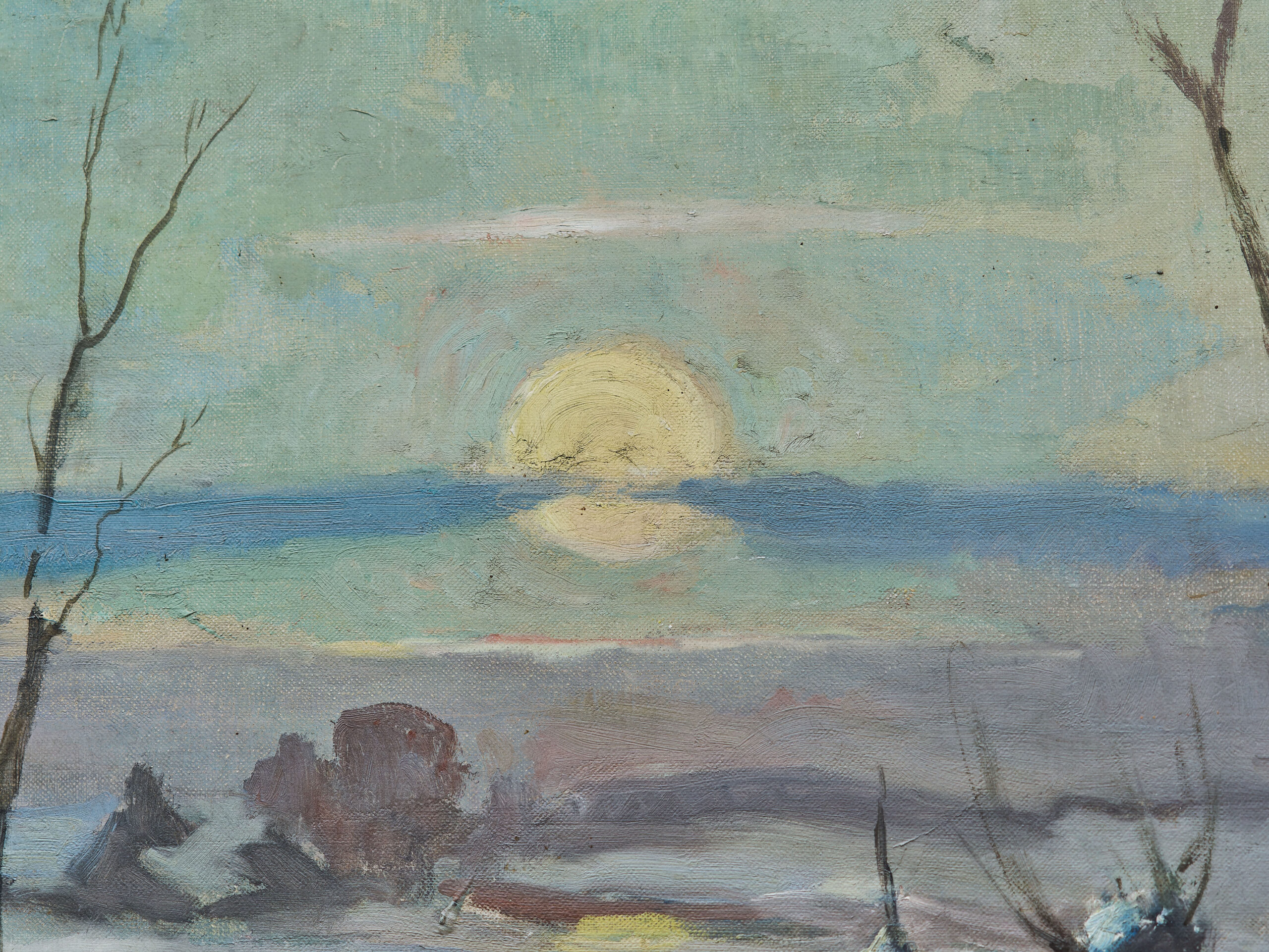 Winterlandschaft mit einem Häuschen, Ölgemälde – Bild 8